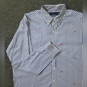 Polo Ralph Lauren Classic Fit Yacht Club Flag Dress Striped Shirt Men's XL